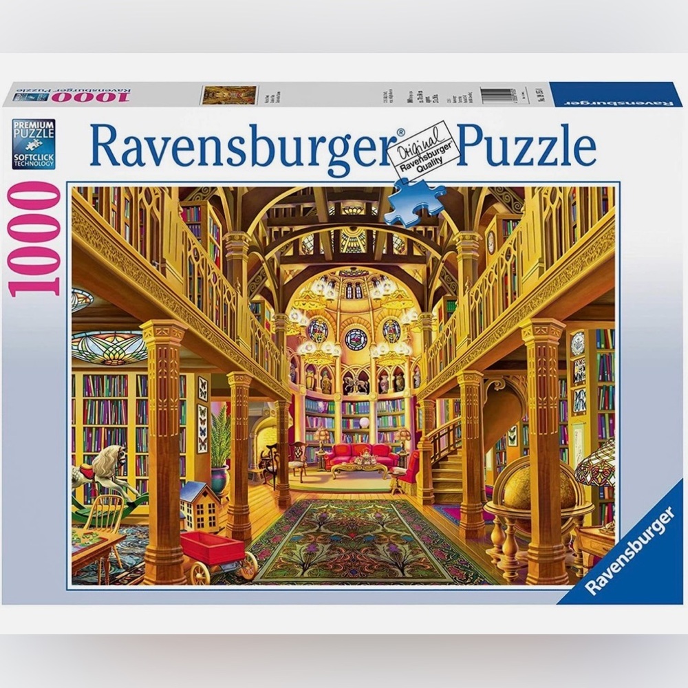 Ravensburger 1000-Piece Puzzle - Golden Library with Red and Green Accents